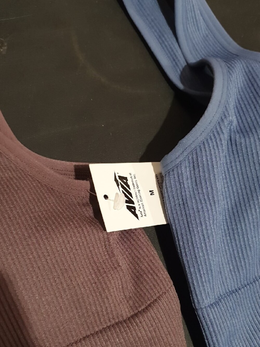 Avia Ribbed Double Scoop Sports Bra - Dusty Mauve and Light Periwinkle - Picture 3 of 5